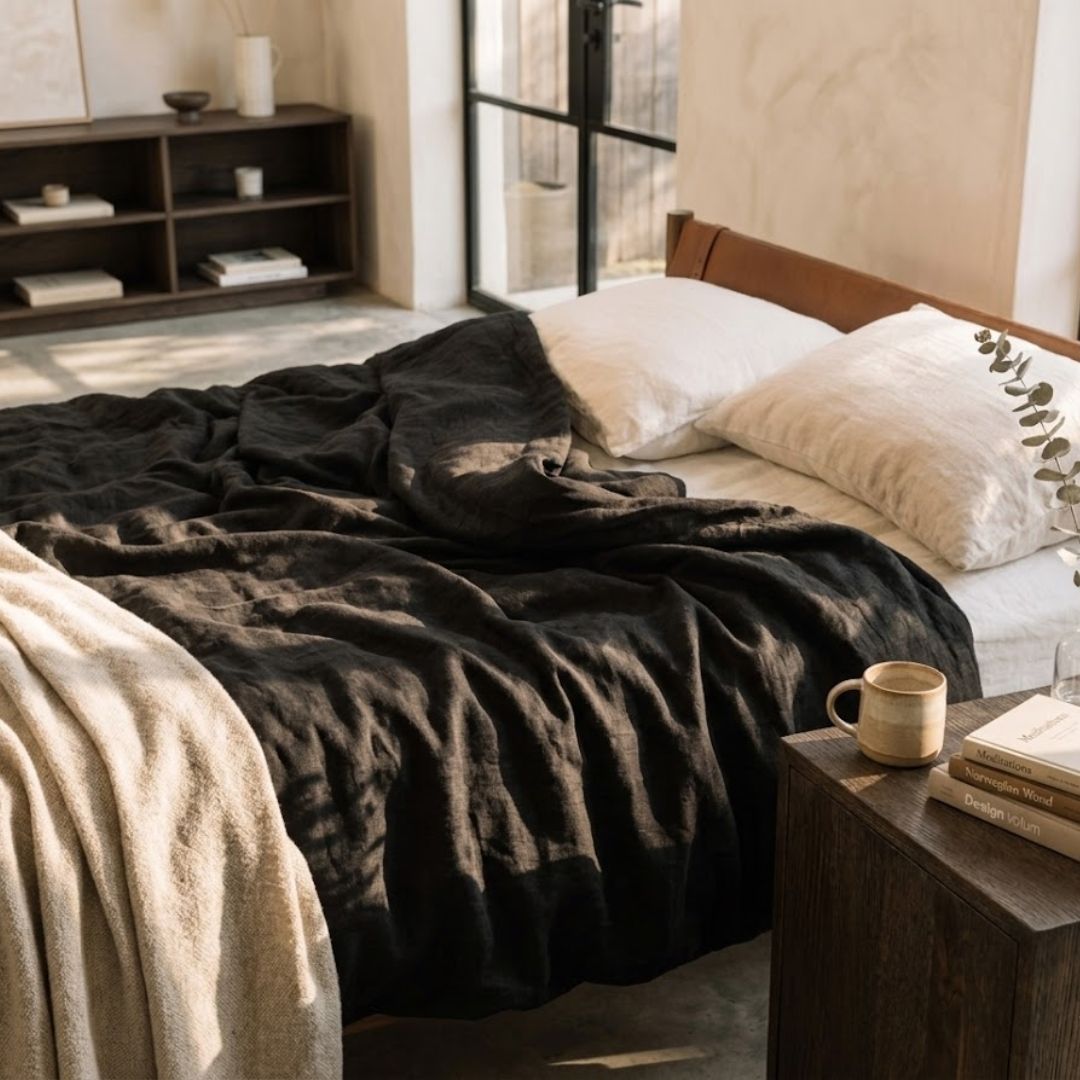 Heritage Linen Duvet Cover - Charcoal Black